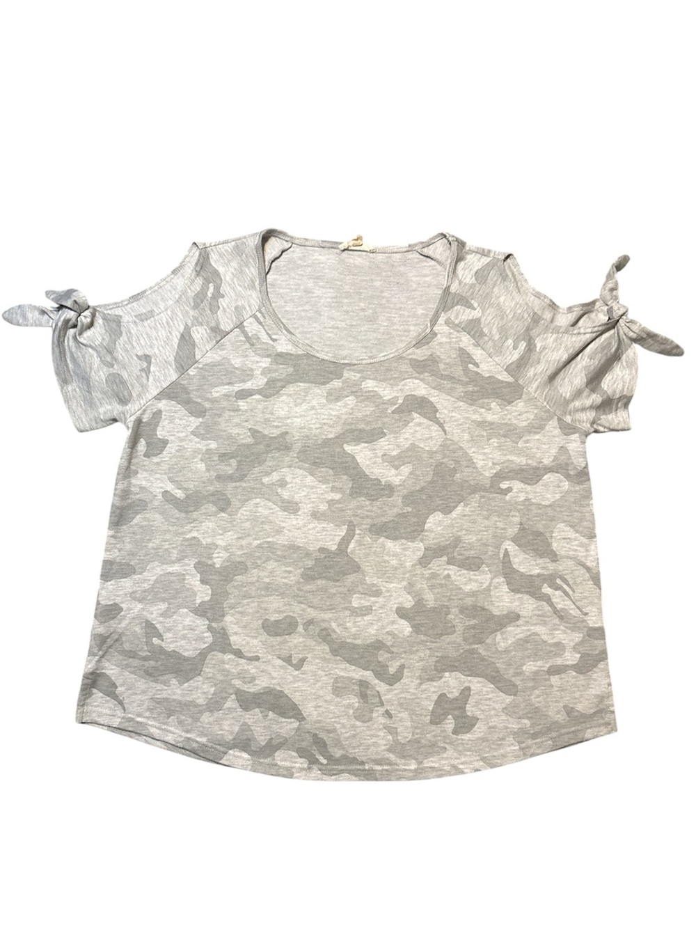Jane and Delancey Gray Camo Cold-Shoulder Tie Sleeve Top